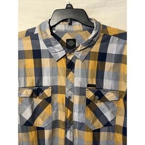 Harley-Davidson Yellow and Blue Plaid Casual Button Down Shirt